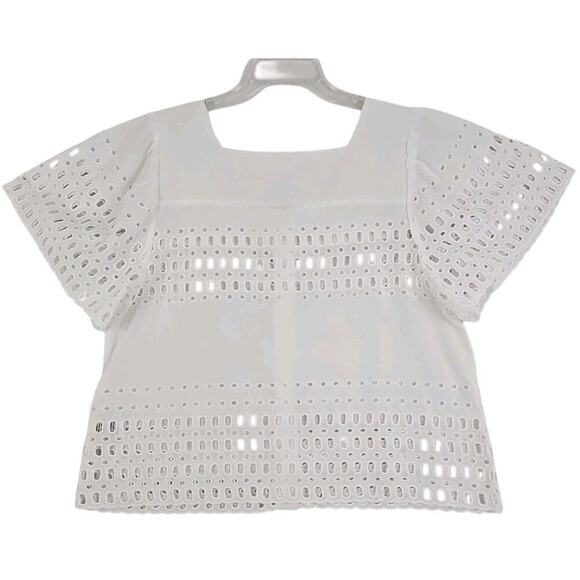 Calypso~Woman Size S~White 100 % Cotton Button-Up Shirt Blouse Shirt Sleeve NWT. - Picture 8 of 16